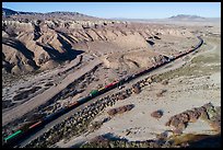 Aerial view of train in Afton Canyon. Mojave Trails National Monument, California, USA ( color)