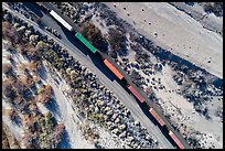 Aerial view of train looking down. Mojave Trails National Monument, California, USA ( color)