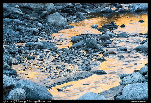 Golden reflections in Whitewater River, Whitewater Preserve. Sand to Snow National Monument, California, USA (color)