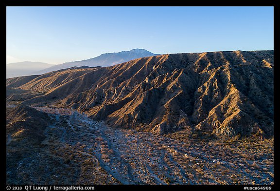 Aerial view of valley with San Jacinto Peak in the distance, Mission Creek Preserve. Sand to Snow National Monument, California, USA