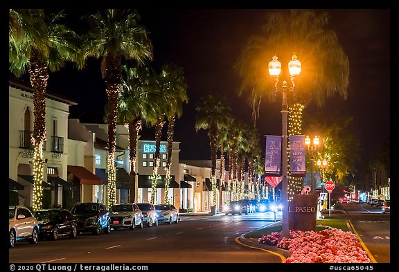 El Paseo Street at night, Palm Desert. California, USA