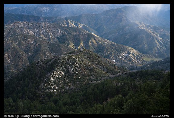 Rolling peaks with spot of light. San Gabriel Mountains National Monument, California, USA (color)
