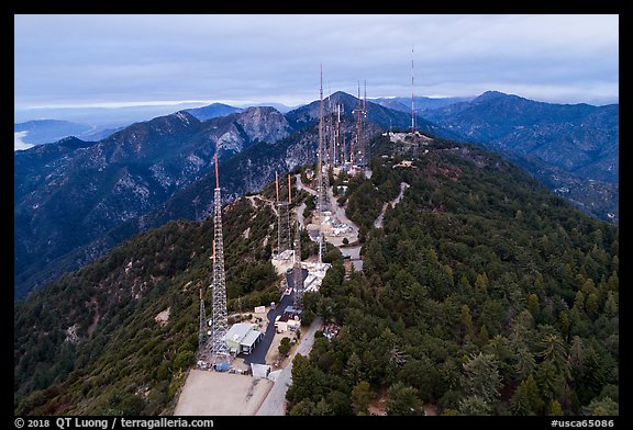 Aerial view of Mount Wilson Antenna farm. San Gabriel Mountains National Monument, California, USA