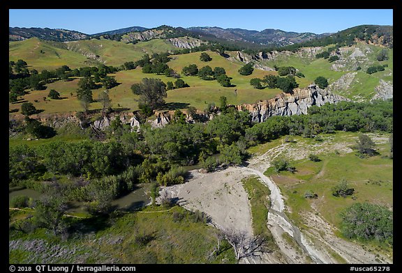 Aerial view of bluffs and hills, Cache Creek Wilderness. Berryessa Snow Mountain National Monument, California, USA
