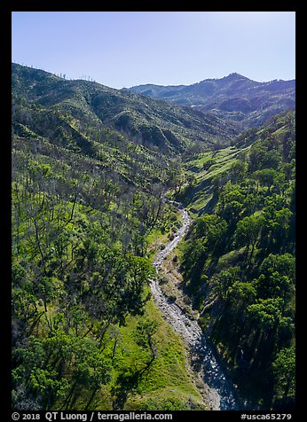 Aerial view of Cache Creek in spring. Berryessa Snow Mountain National Monument, California, USA (color)