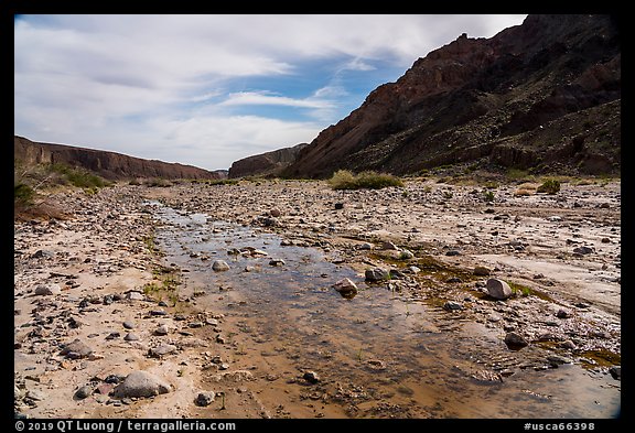 Ankle deep Mojave River runs above the surface in Afton Canyon. Mojave Trails National Monument, California, USA