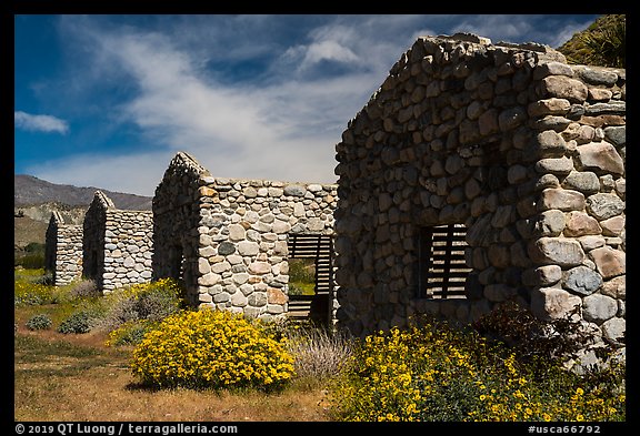 Ruined stone cabins. Sand to Snow National Monument, California, USA