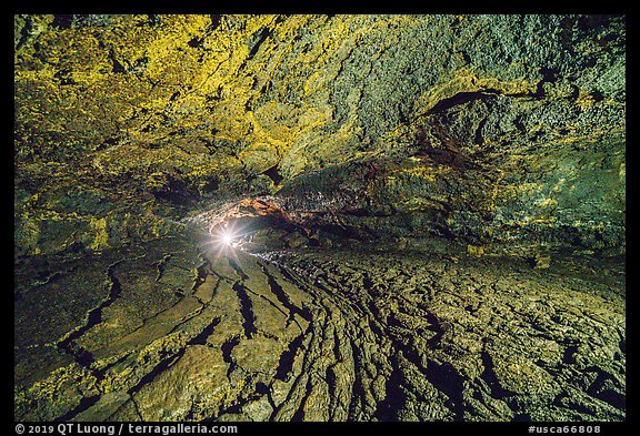 Golden Dome Cave with caver's light. Lava Beds National Monument, California, USA