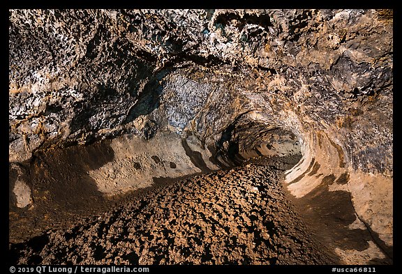 Lava tube with lumpy lava floor, Golden Dome Cave. Lava Beds National Monument, California, USA (color)