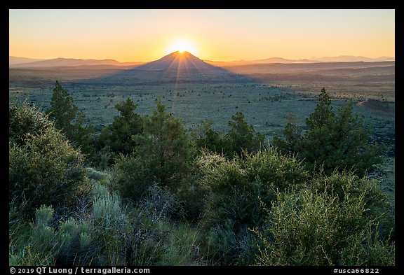 Whitney Butte with sun setting. Lava Beds National Monument, California, USA