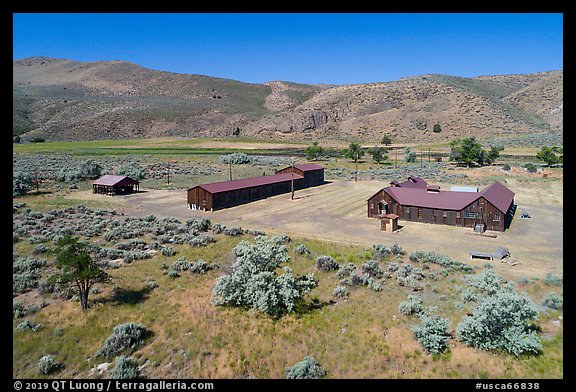 Aerial view of Camp Tulelake former CCC camp which housed Japanese Americans, Tule Lake National Monument. California, USA (color)