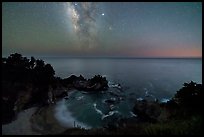 McWay Cove at night with Milky Way, Julia Pfeiffer Burns State Park. Big Sur, California, USA ( color)