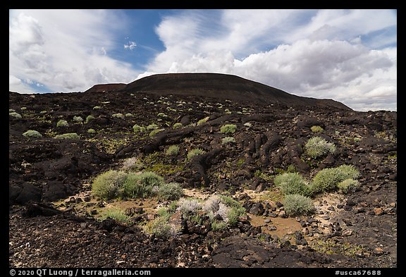 Lava field and Pisgah cinder cone. Mojave Trails National Monument, California, USA (color)