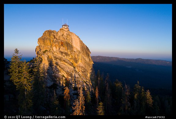 Aerial View of Buck Rock at sunrise. Giant Sequoia National Monument, Sequoia National Forest, California, USA (color)