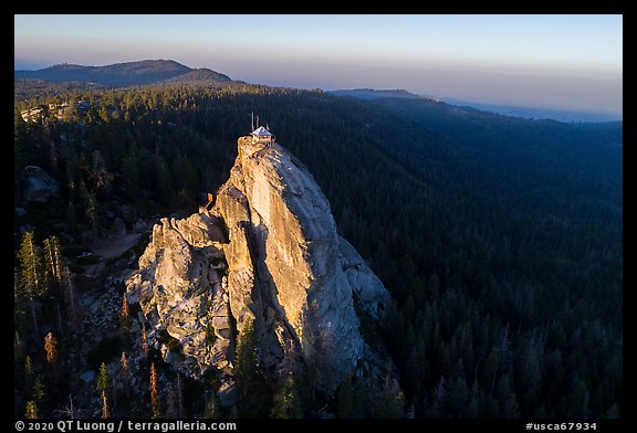 Aerial View of Buck Rock and fire lookout. Giant Sequoia National Monument, Sequoia National Forest, California, USA (color)