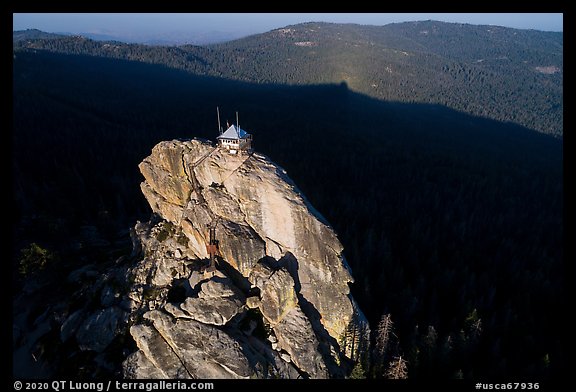 Aerial View of fire lookout on Buck Rock. Giant Sequoia National Monument, Sequoia National Forest, California, USA (color)