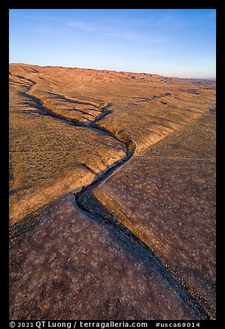 Aerial view of Wallace Creek channel offset by the San Andreas Fault. Carrizo Plain National Monument, California, USA (color)