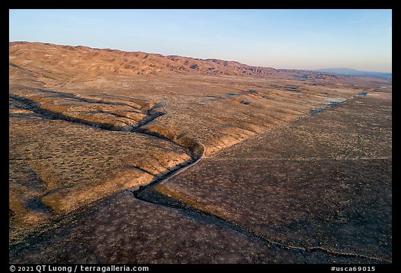 Aerial view of Wallace Creek bend caused by and San Andreas Fault. Carrizo Plain National Monument, California, USA (color)