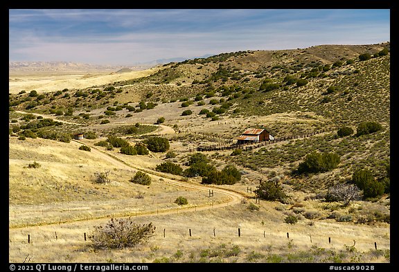 Road and Selby Ranch. Carrizo Plain National Monument, California, USA (color)