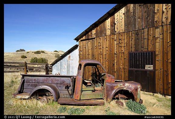 Rusted truck and farm, Selby Ranch. Carrizo Plain National Monument, California, USA (color)