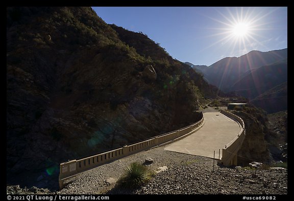 Bridge to Nowhere and sun. San Gabriel Mountains National Monument, California, USA