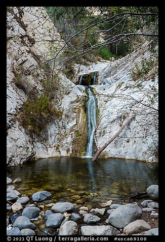 Two-tiered Lower Switzer Falls flowing into basin. San Gabriel Mountains National Monument, California, USA