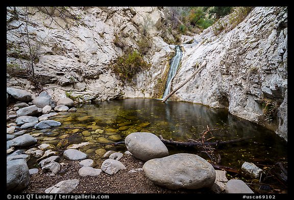 Boulders and pool, Lower Switzer Falls. San Gabriel Mountains National Monument, California, USA (color)