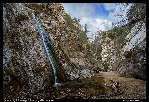 Upper Switzer Falls in box canyon. San Gabriel Mountains National Monument, California, USA (color)