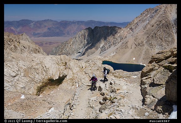 Hikers descending switchbacks to Trail Camp, Inyo National Forest. California