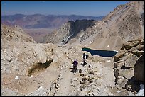 Hikers descending switchbacks to Trail Camp, Inyo National Forest. California ( color)