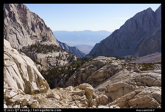 View down Lone Pine Creek and Owens Valley, Inyo National Frest. California, USA (color)