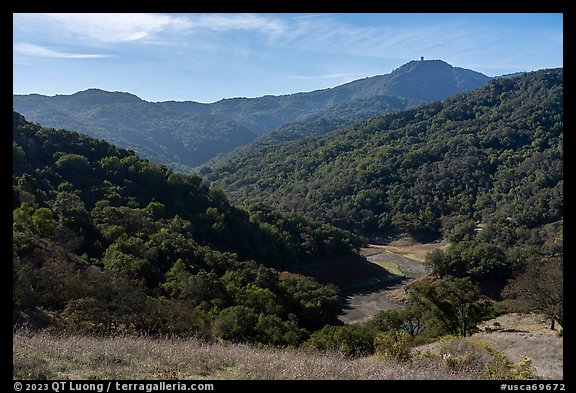 Mount Umunhum and upper portion of Guadalupe Reservoir,  Almaden Quicksilver County Park. San Jose, California, USA (color)