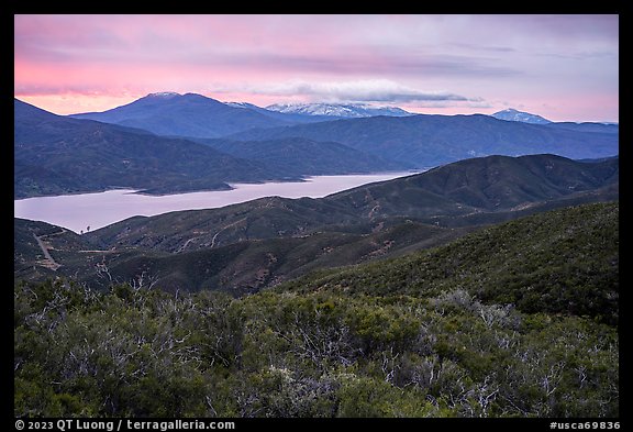 Indian Valley Reservoir and Snow Mountain at sunset. Berryessa Snow Mountain National Monument, California, USA (color)