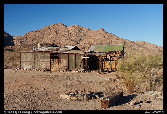 Abandoned cabin and Chuckwalla Mountains. Chuckwalla National Monument, California, USA (color)