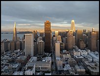 Aerial view of financial district at sunset. San Francisco, California, USA ( color)