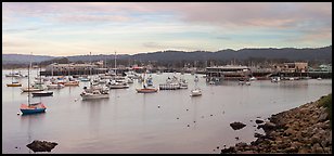 Municipal Wharf and Fishermans Wharf, late afternoon. Monterey, California, USA (Panoramic color)