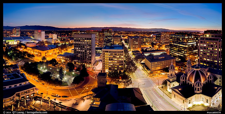 Panoramic Picturephoto Downtown San Jose Skyline And Lights At Dusk