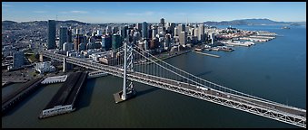Aerial view of Bay Bridge and downtown skyline. San Francisco, California, USA (Panoramic color)