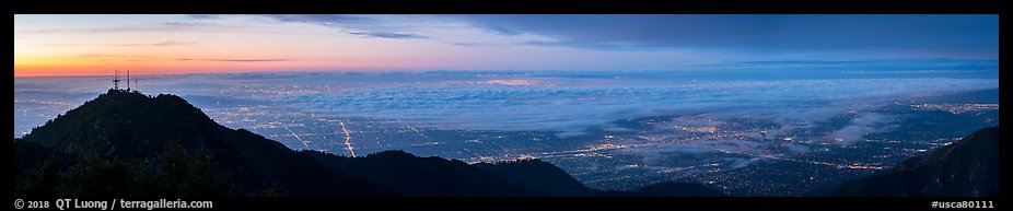 Foggy Los Angeles Basin from Mount Wilson at sunrise. Los Angeles, California, USA