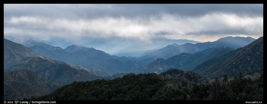 Rolling peaks under stormy sky. San Gabriel Mountains National Monument, California, USA