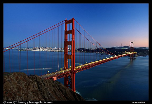 Golden Gate bridge seen from Battery Spencer, dusk. San Francisco, California, USA