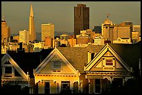 Victorians at Alamo Square and skyline, late afternoon. San Francisco, California, USA ( color)