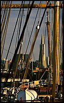 Transamerica Pyramid  seen through the masts of the Balclutha. San Francisco, California, USA ( color)