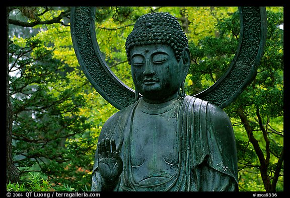 Buddha statue in the Japanese Garden, Golden Gate Park. San Francisco, California, USA (color)