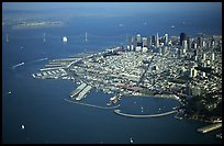 Aerial view of Downtown and Fisherman's wharf. San Francisco, California, USA (color)
