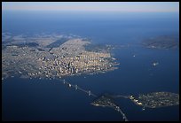 Aerial view of the Bay Bridge, the city, and  the Golden Gate Bridge. San Francisco, California, USA ( color)