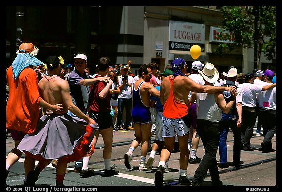 People marching during the Gay Parade. San Francisco, California, USA (color)