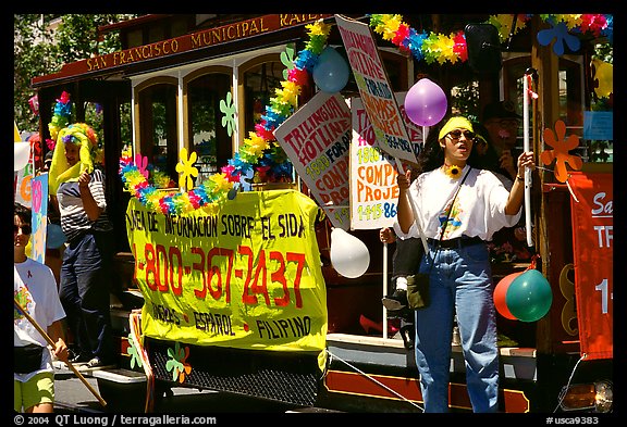 Cable car  during the Gay Parade. San Francisco, California, USA
