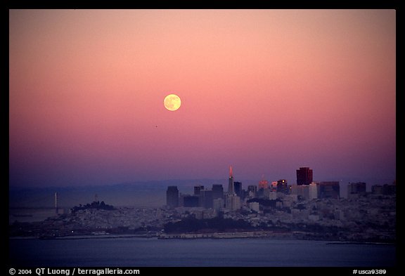 Moonrise over the city. San Francisco, California, USA (color)
