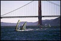 Windsurfers at Crissy Field, with the Golden Gate Bridge behind. San Francisco, California, USA ( color)
